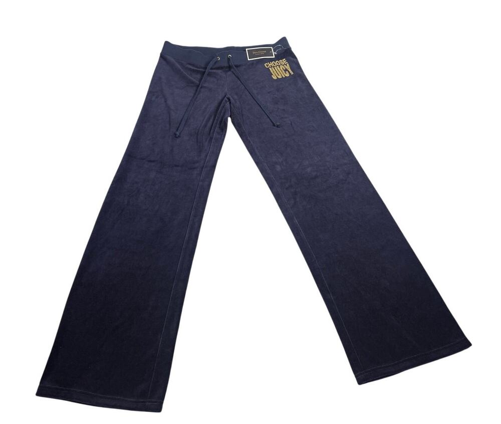 NWT Juicy Couture Regal Choose Juicy Velour Flare Pants Gold Logo Y2K Size Large